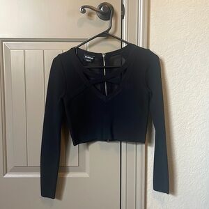 Bebe Black Bandage Long Sleeve Top with Crisscross Detail